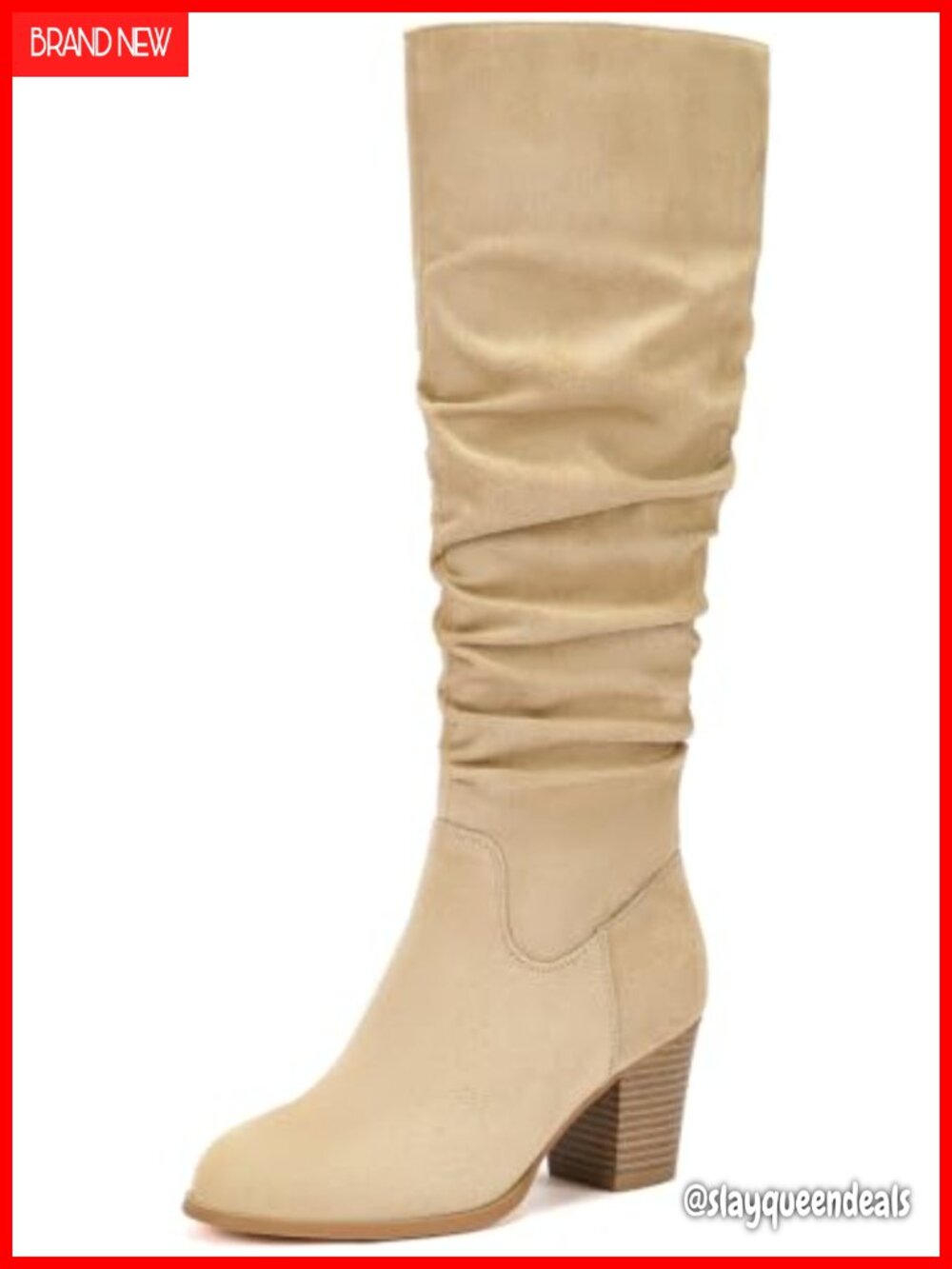 Wide Calf Slouchy Knee High Boots Faux Suede Chunky Heel Side Zip Tall
